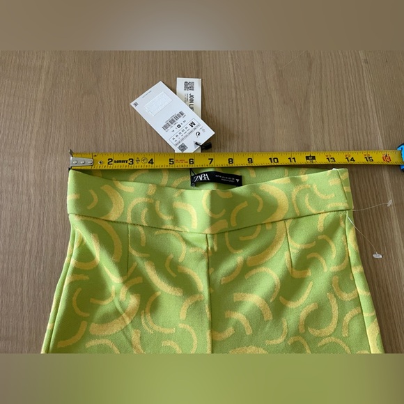 Zara| Neon Green Marbled 70’s Style Wide Leg Pull On Pants, Flare w Slit•••NWT - Picture 14 of 16